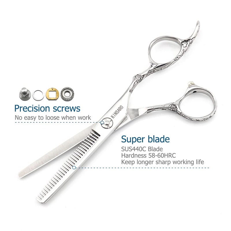 KINSARO Hair Scissors 6 Inch Professional Barber Hair Thinning Scissors Thinning Shears 440C Barber Shears 30 Teeth Rose handle KINSARO for Hairdresser Barbershop or Home Use - Image 3